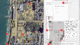 خريطة الاكتشافات الأثرية في الموقع وخريطة الموقع عبر جوجل تبين الانتهاكات بحق الموقع الأثري.