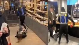 بالفيديو: مقطع صادم لحارس أمن في سلسلة مطاعم شهيرة يعتدي على امرأة ويسحلها خارج المحل!