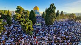 شاهد: آلاف الفلسطينيين يؤدون صلاة عيد الأضحى في المسجد الأقصى