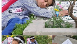 الطفلة آلاء في عيد الأم وهي تحتضن قبر أمها الشهيدة