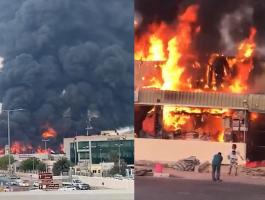 حريق ضخم في سوق شعبي بعجمان