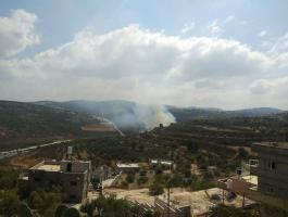 مستوطنون يشعلون النار في أراضي المواطنين بنابلس