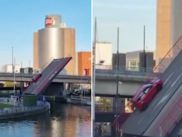 بالفيديو: بلجيكا.. لحظات مرعبة عاشتها عائلة بعد انفتاح جسر متحرك وهم داخل سيارتهم