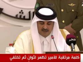 فيديو: الإرباك يُخيم على الإعلام القطري وقناة الجزيرة تقطع خطاب الأمير
