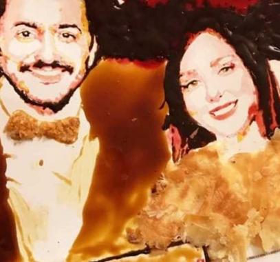 تامر حسني وزوجته على فطيرة بالعسل