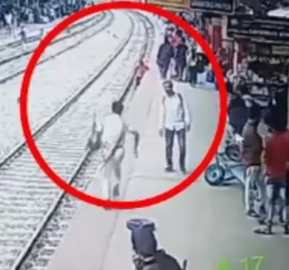 بالفيديو.. إنقاذ رجل هندي من الدهس قبل ثوان من مرور القطار