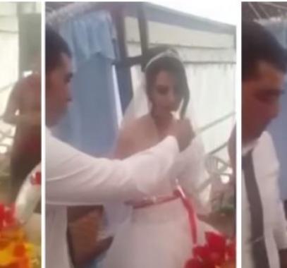 بالفيديو : عريس يضرب عروسه في حفل الزفاف .. والسبب!