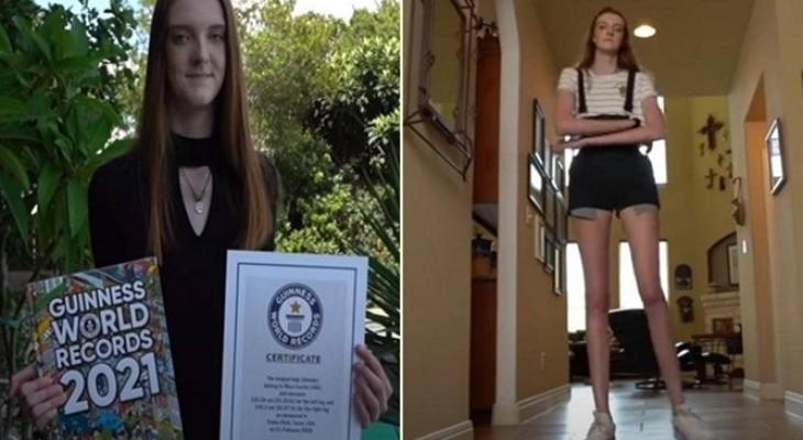 بالفيديو: مراهقة أميركية تحطم رقمين قياسيين لأطول ساقين