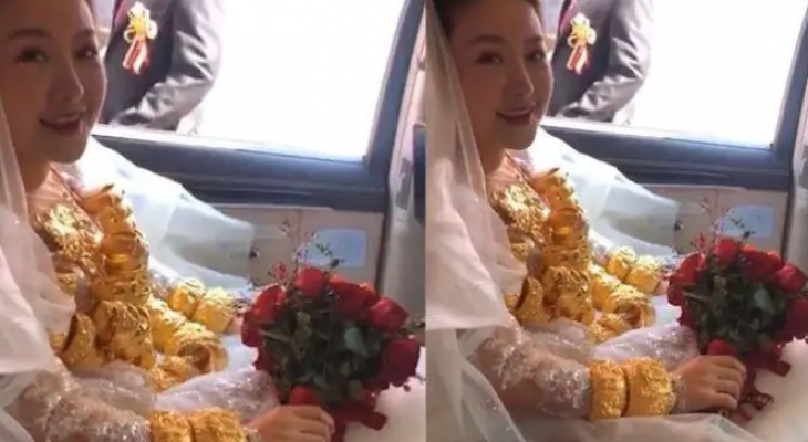 عروس تفاجئ ضيوف زفافها بارتداء 60 كيلوجراما من الذهب