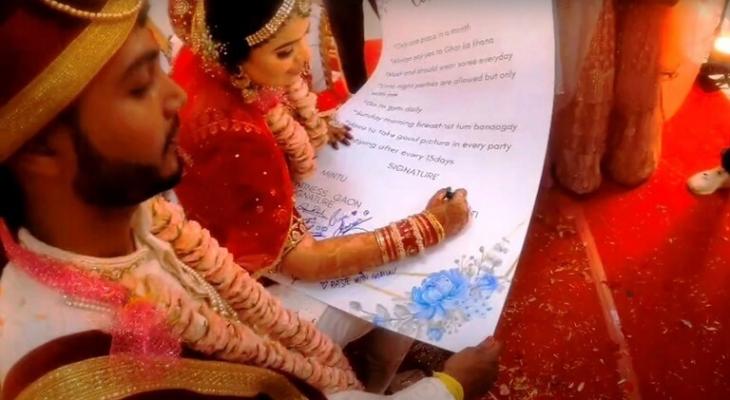 بالفيديو: عروسان هنديان يتعهدان بشروط "غريبة" في عقد زواجهما