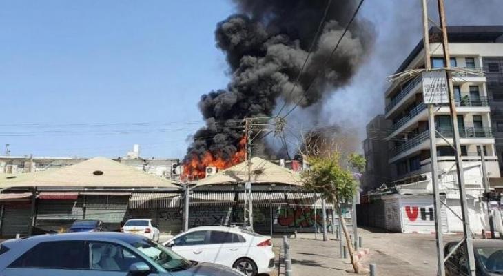 حريق كبير في سوق الكرمل بتل أبيب