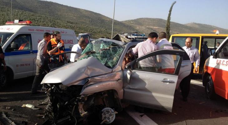 بينها خطيرة.. إصابة 3 مواطنين إثر حادث سير على شارع جنين - نابلس