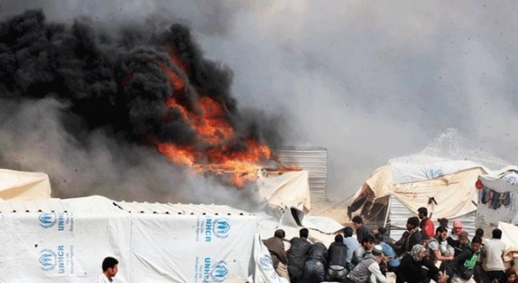 حريق كرفان في مخيم الزعتري