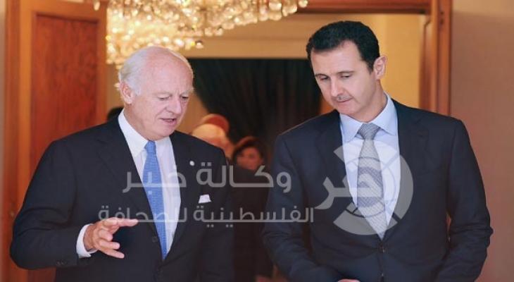الرئيس السورى بشار الأسد و المبعوث الأممي إلى سوريا ستافان