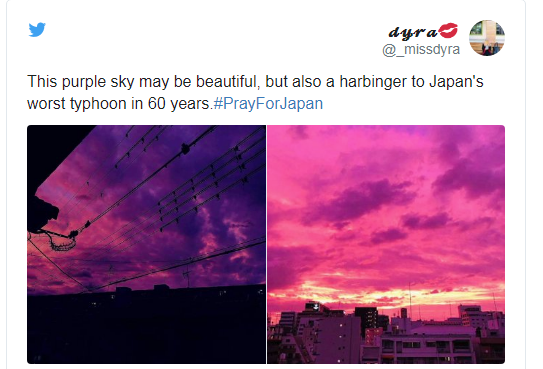 شاهدوا: لماذا تحولت السماء إلى اللون الأرجواني مع اقتراب إعصار "هاغيبس" في اليابان؟