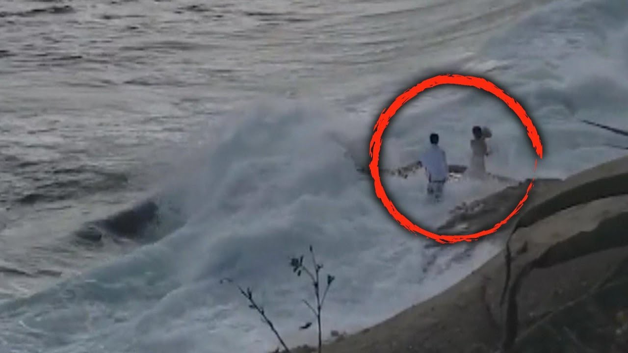 بالفيديو والصور: موجة عملاقة تفسد فرحة عروسين