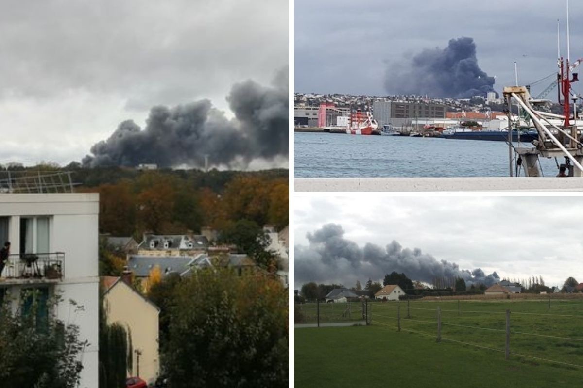 شاهد: حريق في فرنسا اليوم بميناء لوهافر التجاري
