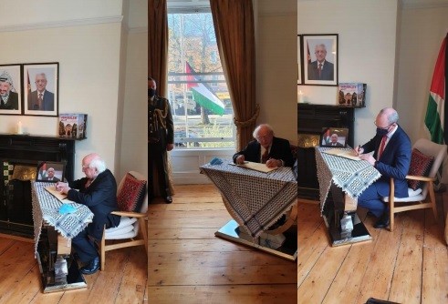 الرئيس الإيرلندي يُقدِّم واجب العزاء بوفاة عريقات في مقر بعثة دولة فلسطين
