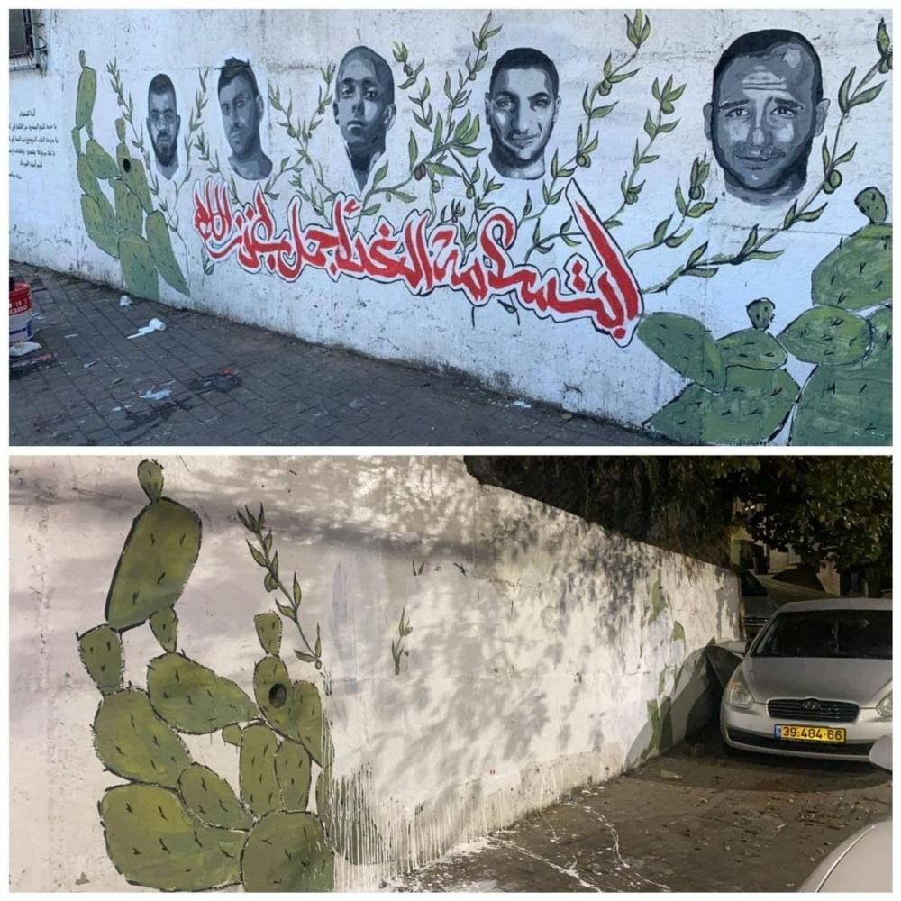 شاهد.. قوات الاحتلال تزيل جدارية الشهداء في أم الفحم