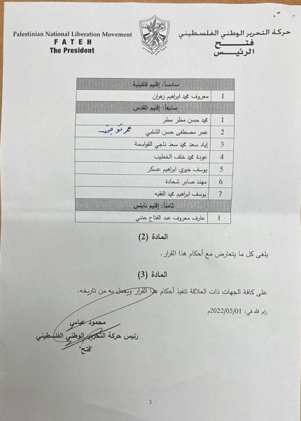 بالأسماء: حركة فتح تفصل عددًا من كوادرها في الضفة الغربية