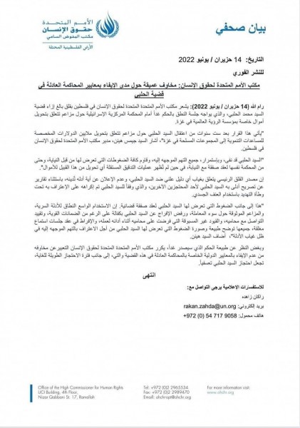 الأمم المتحدة لحقوق الإنسان تنشر بيانًا صحفيًا بشأن قضية المعتقل محمد الحلبي
