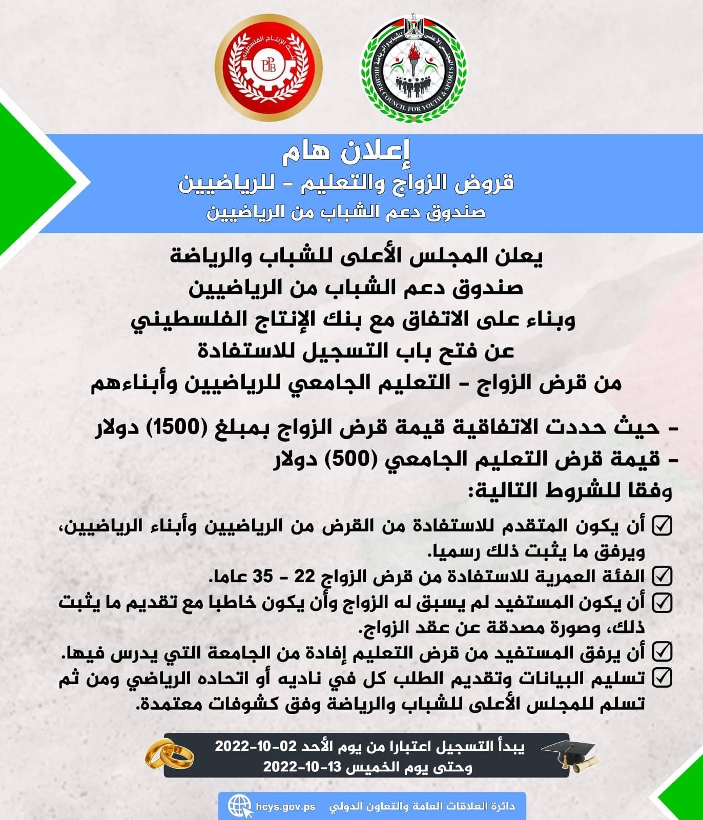 غزة: المجلس الأعلى للشباب يُعلن فتح باب التسجيل لقروض الرياضيين